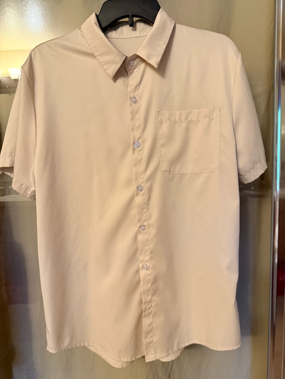 Men's Short-Sleeve Button-Up Shirt in Light Beige